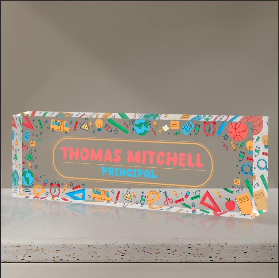 Personalized Name Plate for Desk, Custom Desk Name Plate, Acrylic Name Plate Office Desk Accessories, Personalized Office Gifts for Coworkers Teachers, Employee Appreciation Gifts (Teacher's Day) by EOBIBIFUN