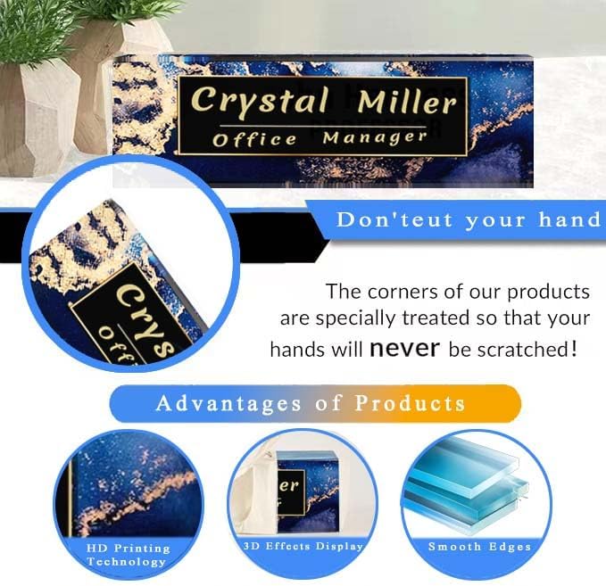 Office Desk Name Plate Personalized, Custom Plates for Desks on Acrylic Glass, Decor Nameplate, Accessories, Personalized Gift Boss Coworkers (Black Marble),(731) - Image 5