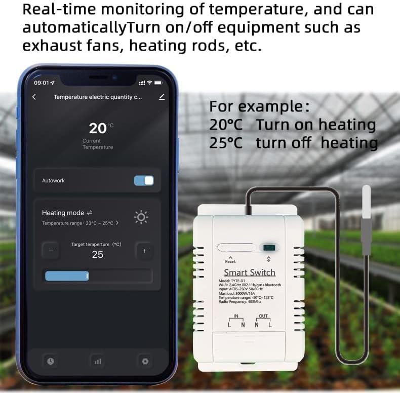 High Power Tuya 16A Smart WiFi Temperature Controller with Waterproof Probe - APP Remote Control for Greenhouse,Homebrew,Thermostat,Aquarium,Climbing Pet Breeding,Incubator,Alexa Voice Compatible - Image 6