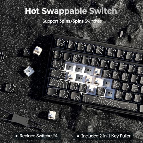 RK ROYAL KLUDGE R75 Wireless Mechanical Keyboard, 75% Percent Topographic Gaming Keyboard Gasket Mount RGB Backlit with Knob & PBT Keycaps, BT5.1/2.4GHz/USB-C, Hot Swappable Cream Switch, Black - Image 6