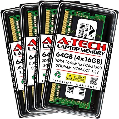 A-Tech DDR4 RAM 64GB Kit (4x16GB) 2666MHz PC4-21300 SODIMM Laptop Memory by A-TechComponents