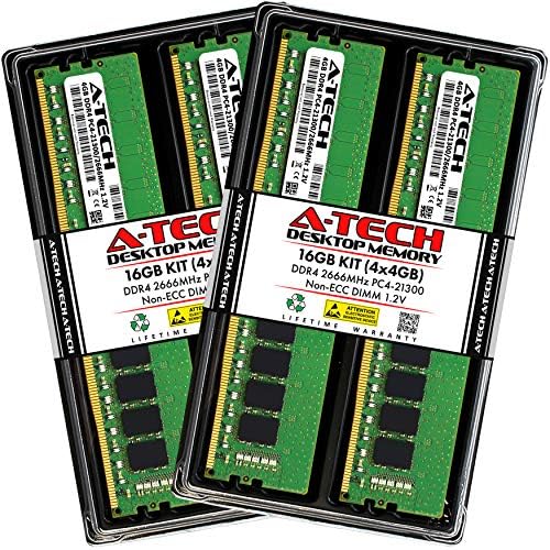 A-Tech 16GB (4x4GB) DDR4 2666 MHz UDIMM PC4-21300 (PC4-2666V) CL19 DIMM Non-ECC Desktop RAM Memory Modules by A-TechComponents