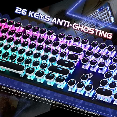 YSCP Typewriter Style Mechanical Gaming Keyboard RGB Backlit Wired with Blue Switch Retro Round Keycap 104 Keys Keyboard (R-Black) - Image 5