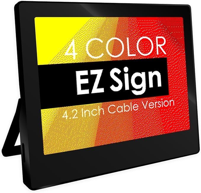 Santek EZ Sign | 4.2" 4-Color Wired E-Paper Display (USB Cable + Windows App) with Kickstand – Rewritable & Customizable Standing Sign for Office, Retail, Reception, Airbnb, QR Code & WiFi Display (Black) by Santek