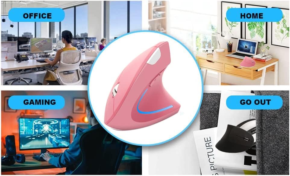 Wireless Mouse Ergonomic Vertical Mouse Ergo LED Light High Precision Optical Cordless Lightweight Mice Gift for Boy Girl Adults for PC Computer Laptop Mac Office,with Side Buttons, 800/1200/1600 DPI - Image 3