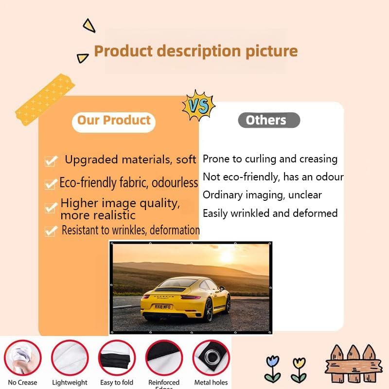 120 inch Projector Screen 16:9 Foldable Anti-Crease Portable Movies Screen - Image 2