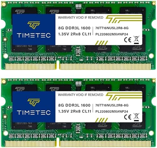 Timetec Premium 16GB KIT(2x8GB) DDR3L/DDR3 1600MHz(DDR3L-1600) PC3L-12800 Non-ECC Unbuffered 1.35V/1.5V CL11 2Rx8 Dual Rank 204 Pin SODIMM Laptop Notebook RAM by Timetec