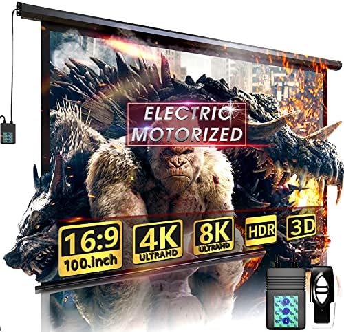 100" Motorized Projector Screen - Indoor and Outdoor Movies Screen 100 inch Electric 16:9 Projector Screen W/Remote Control by Aoxun