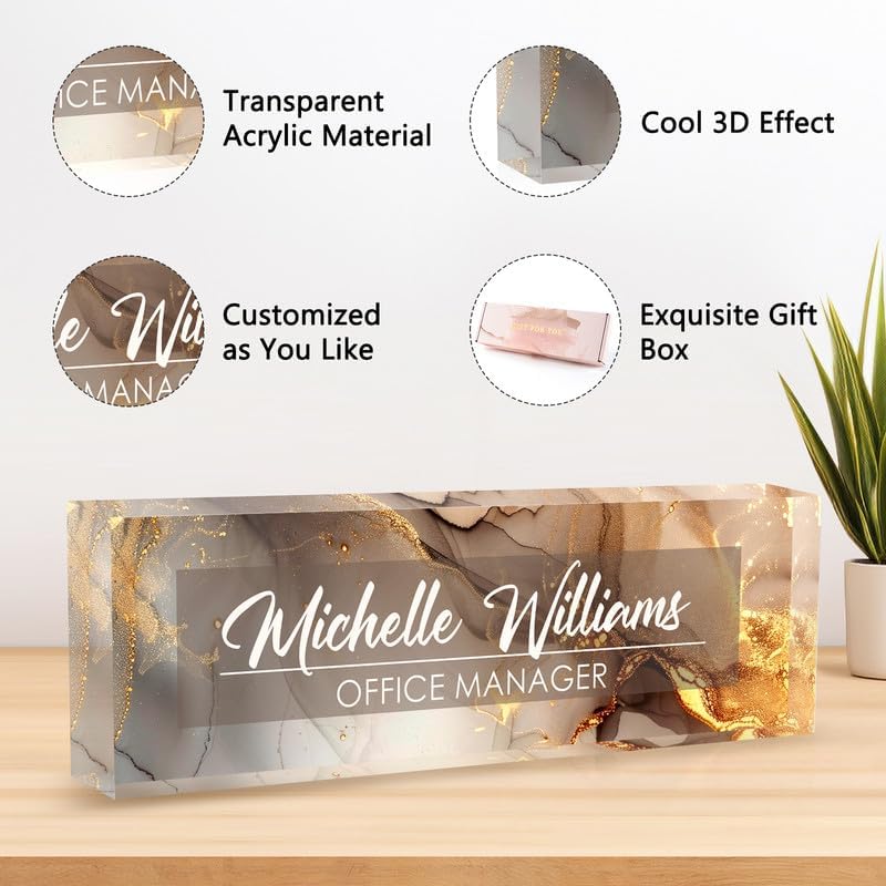 Desk Name Plate Personalized Name Plate for Desk, Office Desk Decor, 3D Style Personalized Plaque Name Plates for Desks Custom Appreciation Gifts for Boss Lady Employee Coworkers (Golden Rock) - Image 3