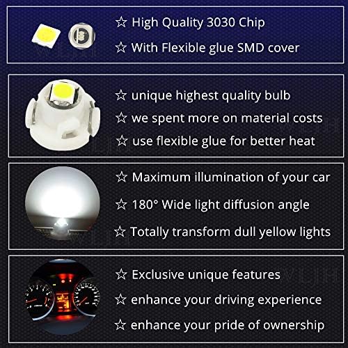 WLJH 10x White T4.7/T5 Neo Wedge 3030SMD Chip 12mm Base Led Car Instrument Cluster Dashboard Gauge Bulb HVAC AC Heater Climate Control Lamps Switch Indication Interior Light Replacement - Image 3