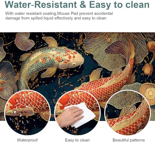 Koi Fish Gaming Mouse Pad 35.4"x15.7" Large Extended Pad Desk Mat Anti-Slip Rubber Base & Durable Stitched Edges for Gamers Smooth Mouse Pad Writing Surface for Desk Office/Home - Image 5
