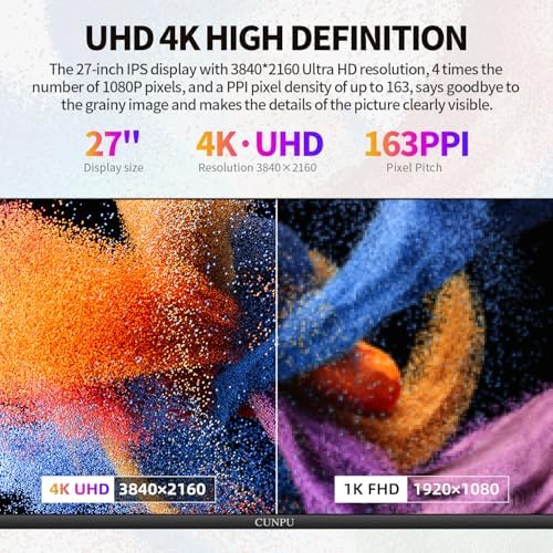 CUNPU 27" 4K 70Hz IPS Ultra-Slim Bezel Black Photo Video Editing Monitor - Image 2