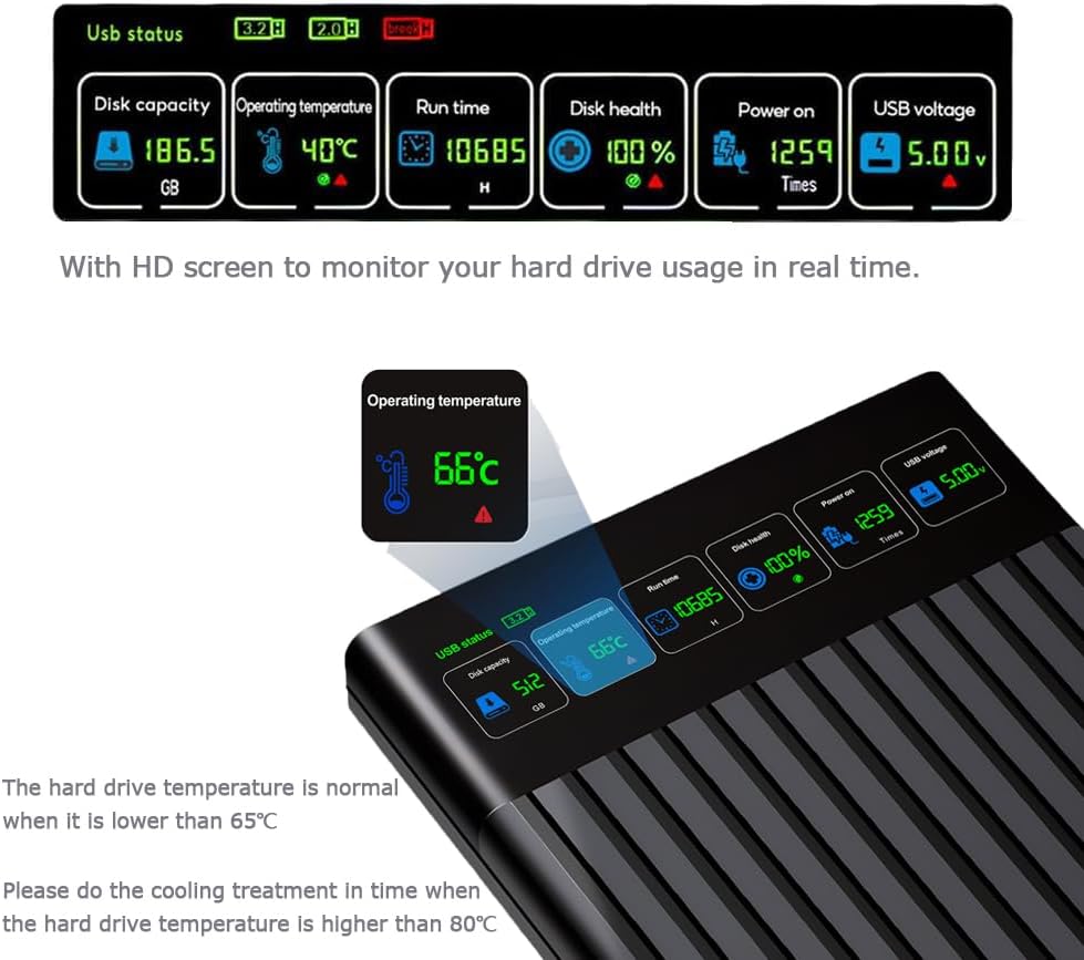 HWAYO 750GB 2.5'' Portable External Hard Drive with LCD Display USB3.1 HDD - Image 3