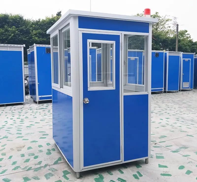 (4x4x7.5ft) Portable Security Guard Cabin, Outdoor Modern Security Booth with Alarm Light(Blue Colour)- Extra Thick Metal Sheets by DaffodilHomes