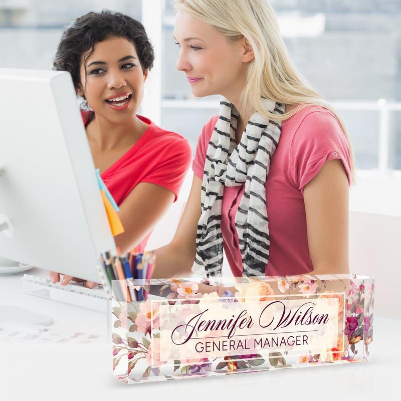 Desk Name Plate Personalized Name Plate for Desk, Office Desk Decor, 3D Style Personalized Plaque Name Plates for Desks Custom Appreciation Gifts for Boss Lady Employee Coworkers (Rosebud) - Image 5