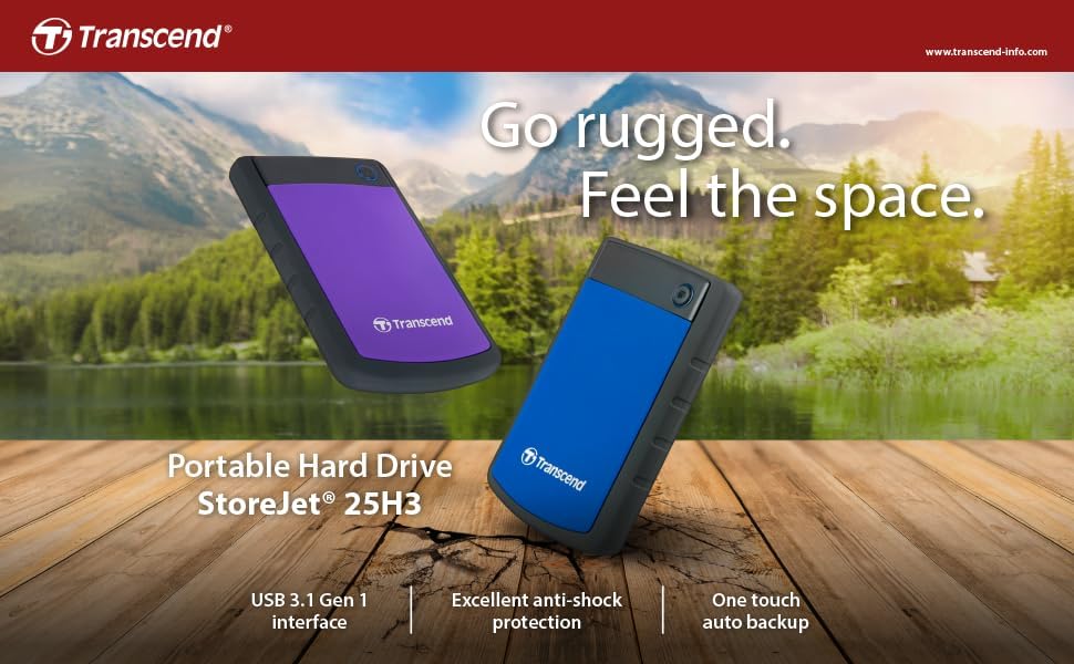Transcend 4TB StoreJet 25H3 Rugged Portable HDD, One Touch Backup - Image 6