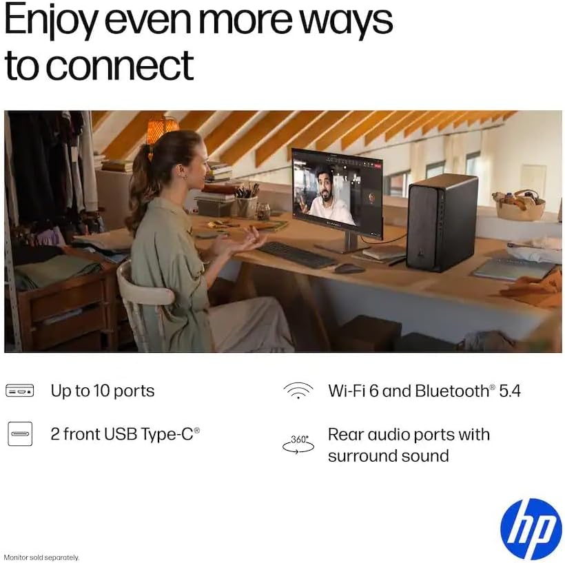HP OmniDesk AI PC Desktop, 16 NPU Tops, Ryzen 7-8700G CPU (5.1GHz), 16GB DDR5 RAM, 1TB Storage (512GB PCIe SSD & 512 External Drive), Wi-Fi 6, Dual Monitor Support, Windows 11, Wireless KB & Mouse - Image 7