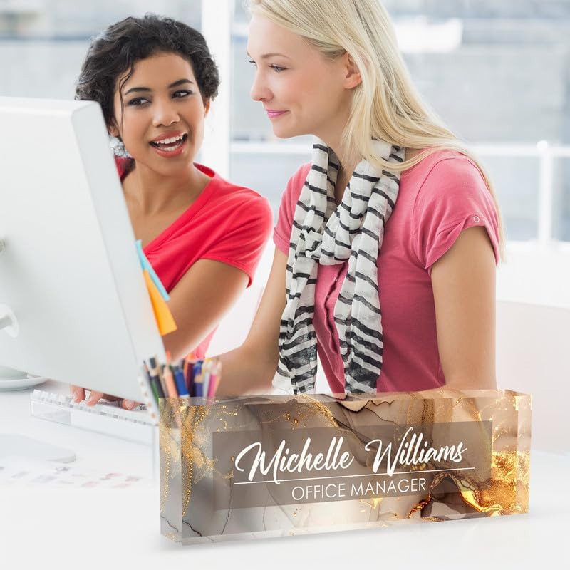 Desk Name Plate Personalized Name Plate for Desk, Office Desk Decor, 3D Style Personalized Plaque Name Plates for Desks Custom Appreciation Gifts for Boss Lady Employee Coworkers (Golden Rock) - Image 5