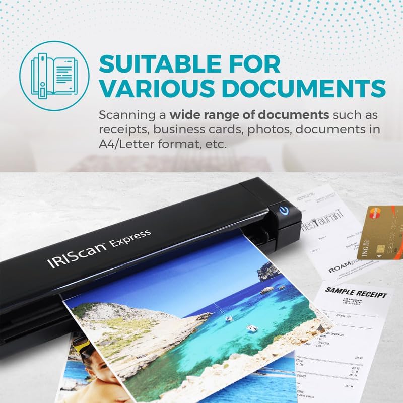 IRIScan Express 4 Black Compact Portable USB Simplex Document Scanner, 8 PPM for Contracts, Invoices and Business Cards, Compatible with Windows, Readiris PDF Included - Image 2
