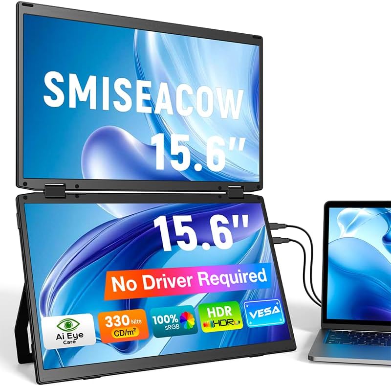 15.6" Laptop Screen Extender, 1080P FHD Travel Thin Triple Portable Monitor by SMISEACOW