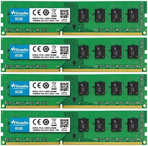 DDR3/DDR3L 32GB Kit (4x8GB) RAM 1600MHz CL11 UDIMM, Desktop Memory Module PC3-12800/PC3L-12800 240-Pin 1.35V/1.5V 2Rx8 Dual Rank Non-ECC Unbuffered PC Computer RAM Stick Upgrade - Blue by Wlizedle