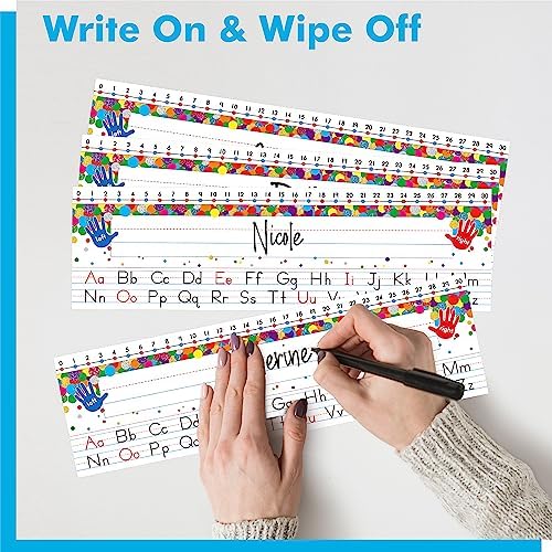 40 PCS Desk Nameplates, Waterproof Confetti Desk Name Tags with Alphabet, Number Line 1-30 Erasable and Reusable Traditional Manuscript Name Plate for Classroom School Student (12” x 3.5”) - Image 4