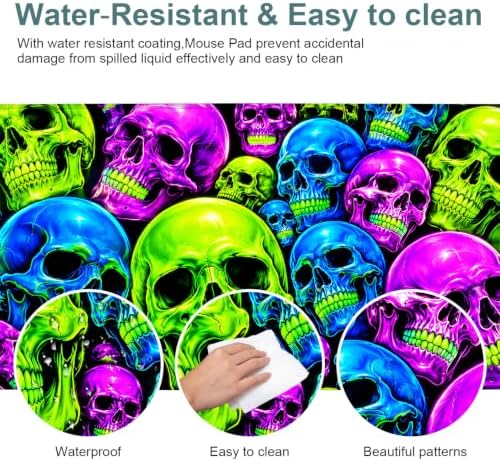 Halloween Colorful Skull Extended Gaming Mouse Pad 35.4"x15.7" Large Extended Pad Desk Mat Anti-Slip Rubber Base & Durable Stitched Edges for Gamers Smooth Mouse Pad Writing Surface - Image 5