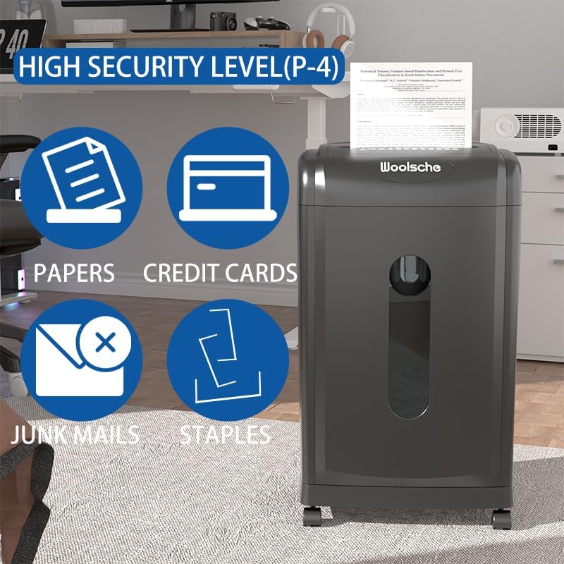 Majnesvon 19-Sheet Cross Cut Paper Shredder - P4 Security & Ultra Quitet, 7.93 Gallons Pullout Waste Bin & Auto Reverse, Heavy Duty Paper/Credit Cards/Staple/Clips Shredder for Home Office (19-Sheet) - Image 7