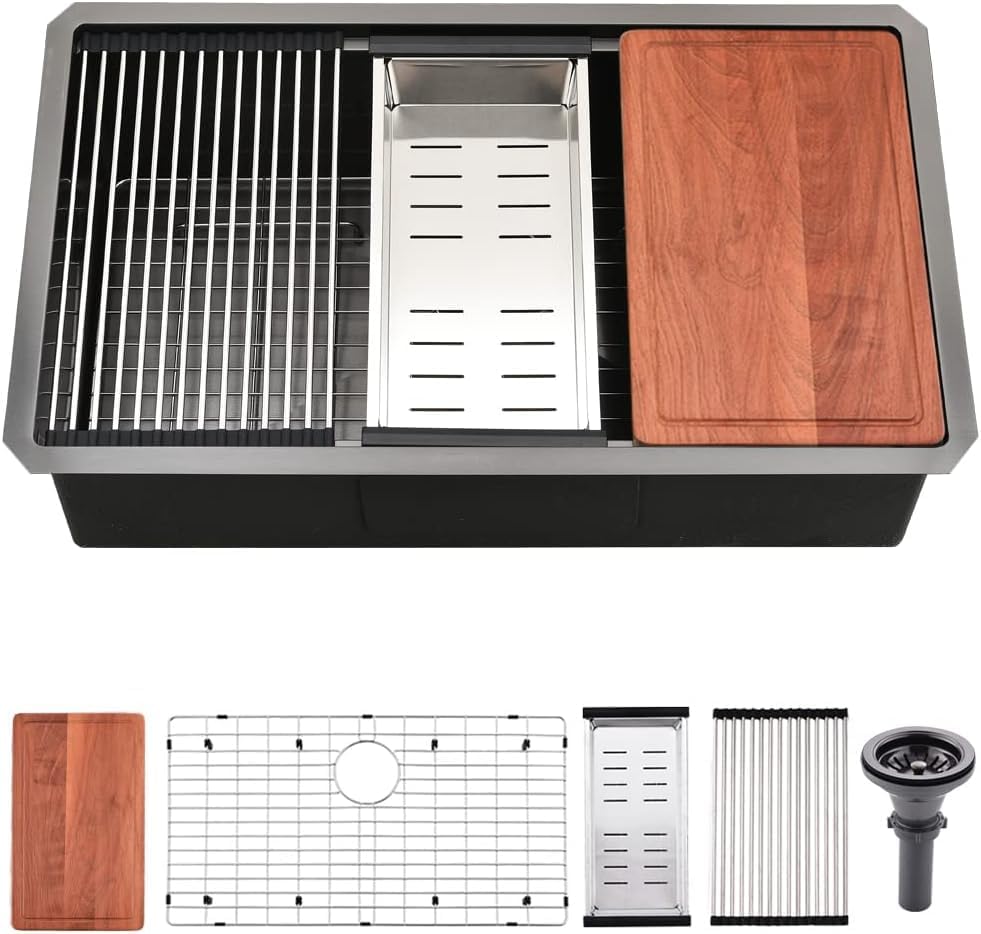 27 Inch Black Undermount Stainless Steel Kitchen Sink by BoomHoze
