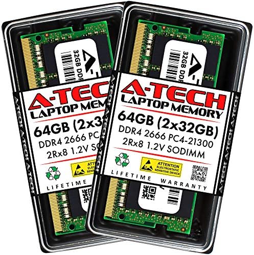 A-Tech DDR4 RAM 64GB Kit (2x32GB) 2666MHz PC4-21300 SODIMM Laptop Memory by A-TechComponents