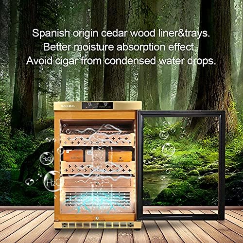 RACHING Cigar Humidor Cabinet, MON800 Cigar Climate Control Cabinet with Ammonia Removal, 140L Wood Frame Cabinet for Cigar Storing&Aging - Gold - Image 5