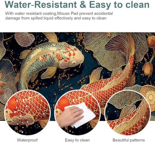 Koi Fish Gaming Mouse Pad 31.5"x11.8" Large Extended Pad Desk Mat Anti-Slip Rubber Base & Durable Stitched Edges for Gamers Smooth Mouse Pad Writing Surface for Desk Office/Home - Image 7