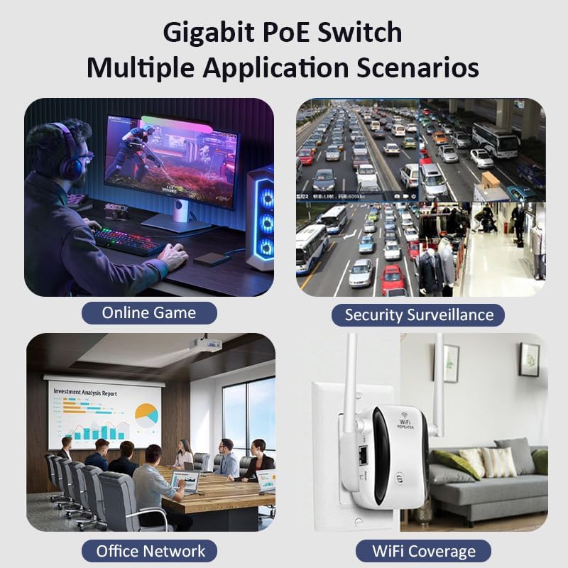 26-Port Unmanaged PoE Switch with 24 PoE+ Ports @400W 10/100Mbps and 2 Gigabit Uplink Ports, IEEE802.3af/at, PoE Watchdog, VLAN Mode, Extend to 250m, Built-in Cooling Fan, Metal Plug & Play - Image 7