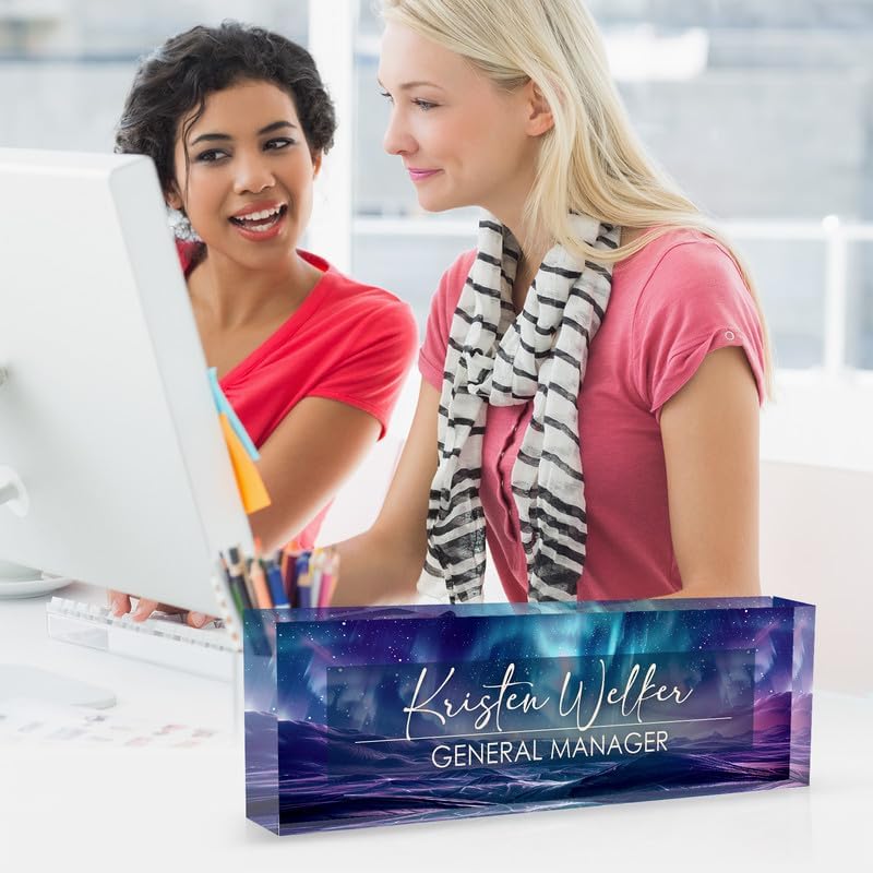 Desk Name Plate Personalized Name Plate for Desk, Office Desk Decor, 3D Style Personalized Plaque Name Plates for Desks Custom Appreciation Gifts for Boss Lady Employee Coworkers (Aurora Polaris) - Image 5