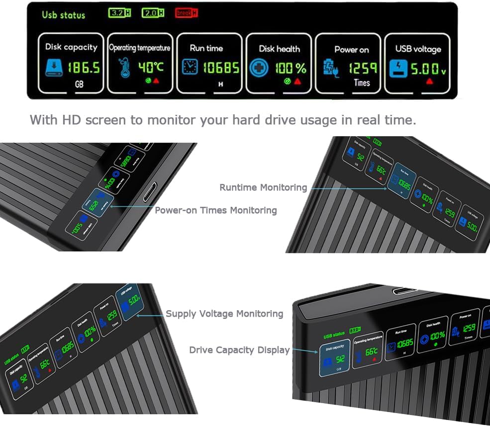 HWAYO 750GB 2.5'' Portable External Hard Drive with LCD Display USB3.1 HDD - Image 4