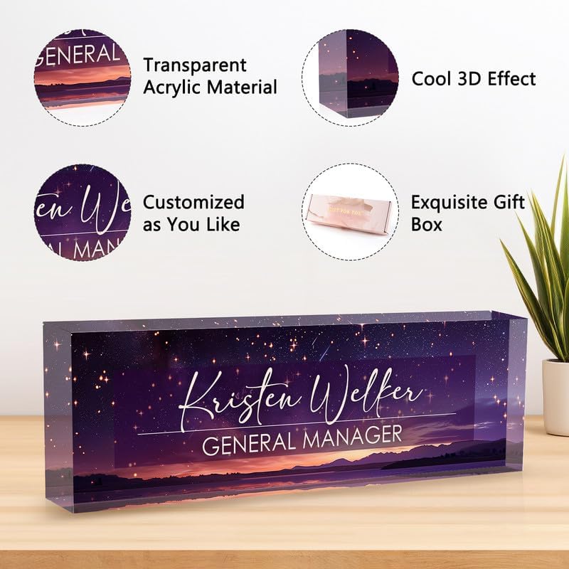Desk Name Plate Personalized Name Plate for Desk, Office Desk Decor, 3D Style Personalized Plaque Name Plates for Desks Custom Appreciation Gifts for Boss Lady Employee Coworkers (Purple Night) - Image 3