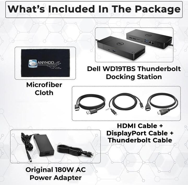 Dell WD19TBS Thunderbolt Dock Bundle - 4K Display, 1 Year Warranty, Dell Docking Station Dual Monitor with 180W Adapter, Anyhdd HDMI, DisplayPort, Thunderbolt Cable - Laptop & Computer Docking Station - Image 2