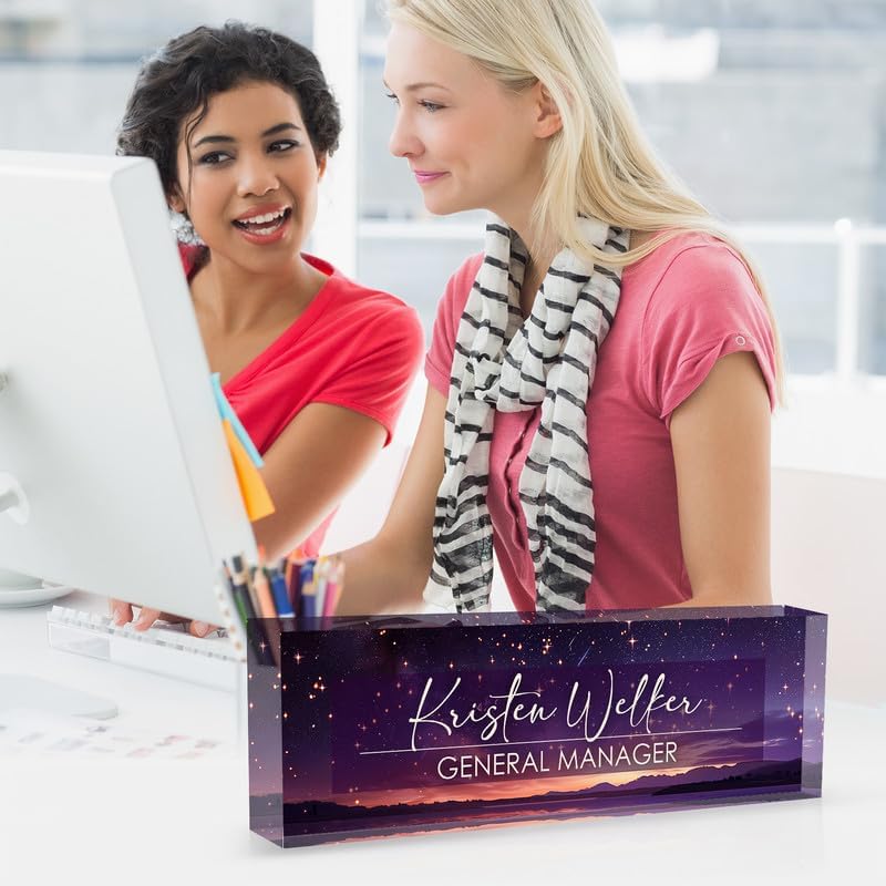 Desk Name Plate Personalized Name Plate for Desk, Office Desk Decor, 3D Style Personalized Plaque Name Plates for Desks Custom Appreciation Gifts for Boss Lady Employee Coworkers (Purple Night) - Image 5
