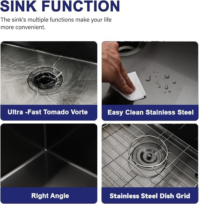 VAPSINT 13x15 Inch Black Drop In Bar Sink, Single Bowl Top Mount Handmade Gunmetal Black Wet Bar Prep RV Sink, 16 Guage Stainless Steel Outdoor Small Kitchen Sinks with Grid & Drain Strainer - Image 5