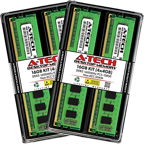 A-Tech 16GB (4x4GB) DDR3 1600MHz PC3-12800 CL11 DIMM 240-Pin Non-ECC UDIMM Desktop RAM Memory Modules by A-TechComponents