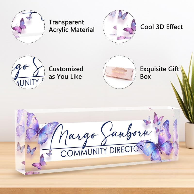 Desk Name Plate Personalized Name Plate for Desk, Office Desk Decor, 3D Style Personalized Plaque Name Plates for Desks Custom Appreciation Gifts for Boss Lady Employee Coworkers (Colorful Butterfly) - Image 3