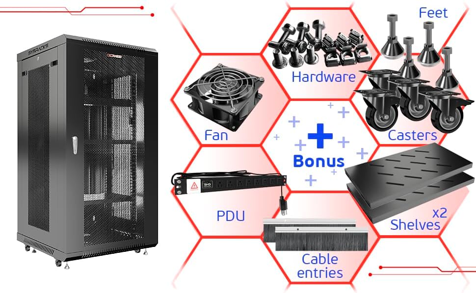 Sysracks 22U Server Rack Cabinet Enclosure | Locking Vented Doors | Network Equipment Rack for Data Centers, IT Rooms, Audio/Video Gear, and Home Offices | for Servers, Routers, Patch Panels - Image 2
