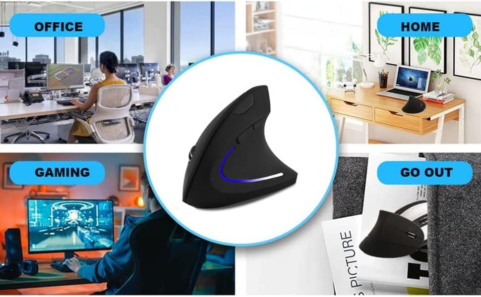 Wireless Mouse Ergonomic Vertical Left-Handed Mouse Ergo LED Light High Precision Optical Cordless Lightweight Left Hand Mice Women Men Gift for PC Computer Laptop Mac Office,1600 DPI,Side Buttons - Image 3
