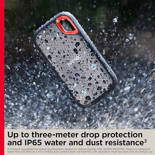 Sandisk 4TB Extreme Portable SSD, Up to 1050MB/s, USB-C, USB 3.2 Gen 2, IP65 Water and Dust Resistance, Updated Firmware, External Solid State Drive, SDSSDE61-4T00-G25 - Image 5