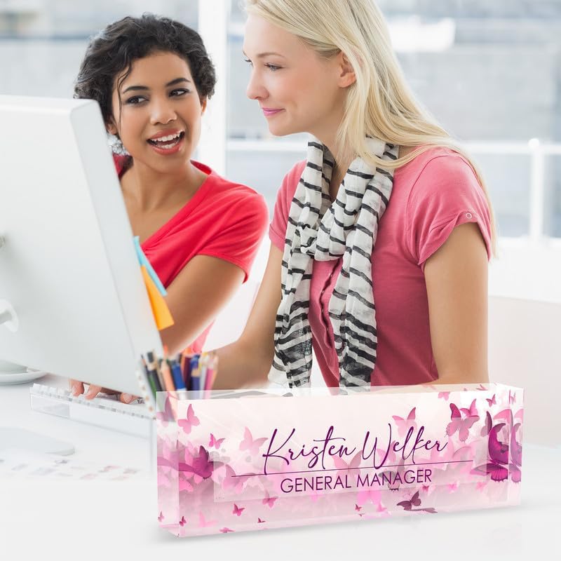 Desk Name Plate Personalized Name Plate for Desk, Office Desk Decor, 3D Style Personalized Plaque Name Plates for Desks Custom Appreciation Gifts for Boss Lady Employee Coworkers (Pastel Butterfly) - Image 5