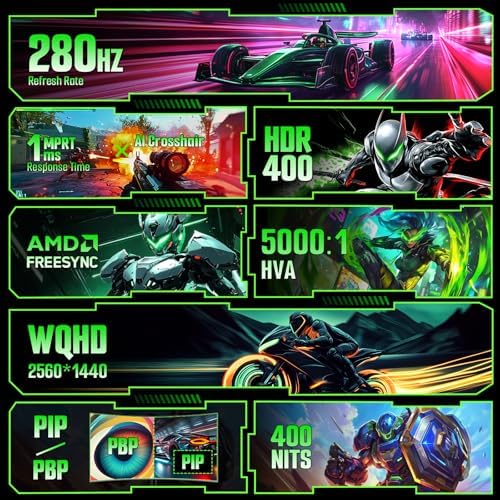SANSUI 27 Inch 280Hz Curved Gaming Monitor,WQHD 280Hz / HD 400Hz Dual Mode, - Image 2