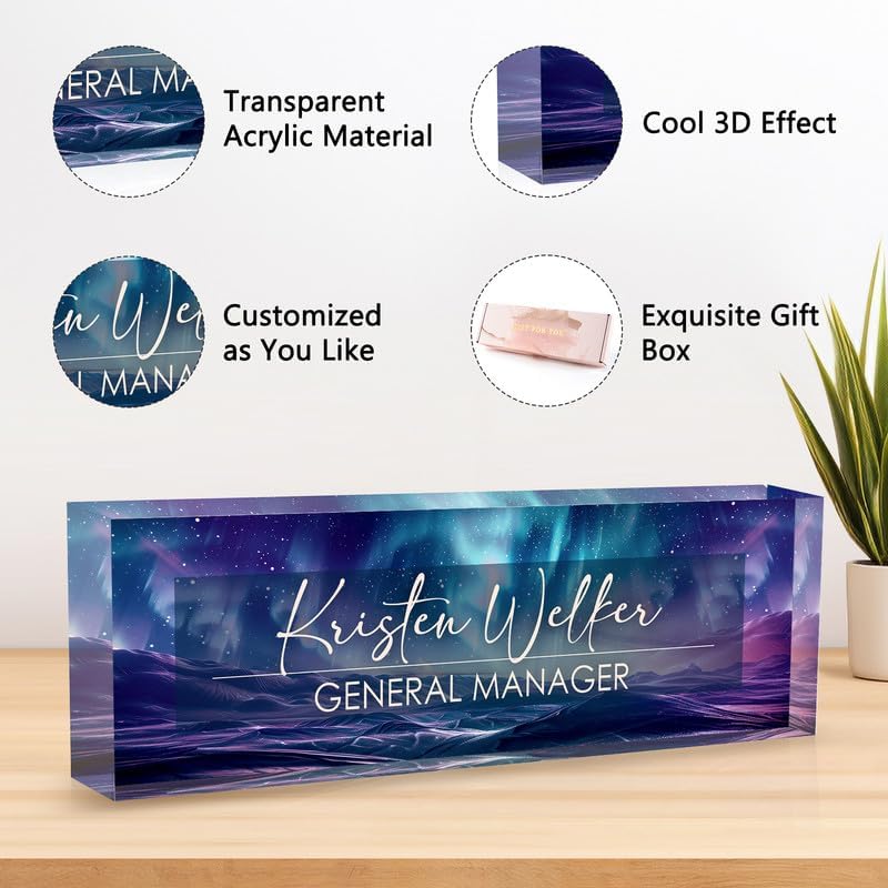 Desk Name Plate Personalized Name Plate for Desk, Office Desk Decor, 3D Style Personalized Plaque Name Plates for Desks Custom Appreciation Gifts for Boss Lady Employee Coworkers (Aurora Polaris) - Image 3