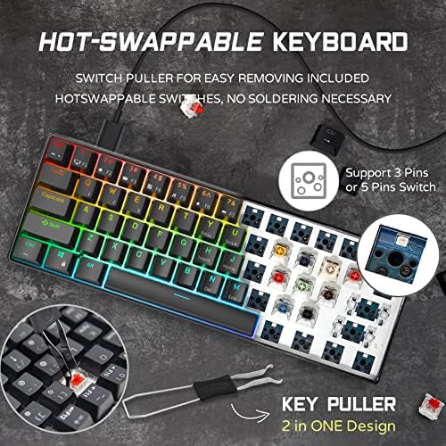 RK ROYAL KLUDGE RK61 Wired 60% Mechanical Gaming Keyboard Programmable QMK/VIA RGB Backlit 61 Keys Ultra-Compact Hot Swappable Blue Switch Black - Image 3