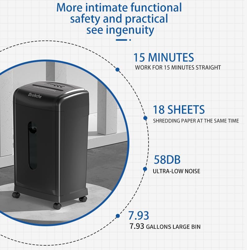 Majnesvon 19-Sheet Cross Cut Paper Shredder - P4 Security & Ultra Quitet, 7.93 Gallons Pullout Waste Bin & Auto Reverse, Heavy Duty Paper/Credit Cards/Staple/Clips Shredder for Home Office (19-Sheet) - Image 4