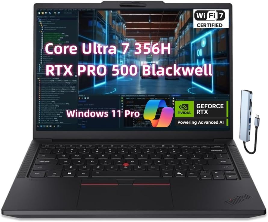 NewLenovo ThinkPad P14s Gen 7 Mobile Workstation Laptop, 14.5" WUXGA IPS, Core Ultra 7 356H, RTX PRO 500 Blackwell 6GB GDDR7, 32GB LPDDRX5 RAM 1TB SSD, FP Reader Wi-Fi7 w/USB-C Hub Win 11 Pro AI Ready by Basrdis